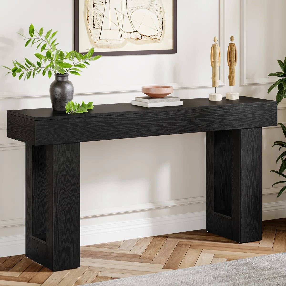 Farmhouse Narrow Entryway Console Sofa Table in Black Wood Finish