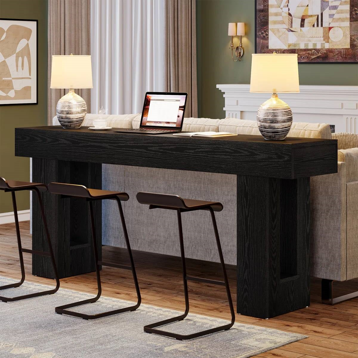 Farmhouse Narrow Entryway Console Sofa Table in Black Wood Finish