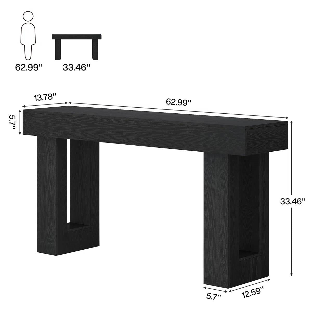 Farmhouse Narrow Entryway Console Sofa Table in Black Wood Finish