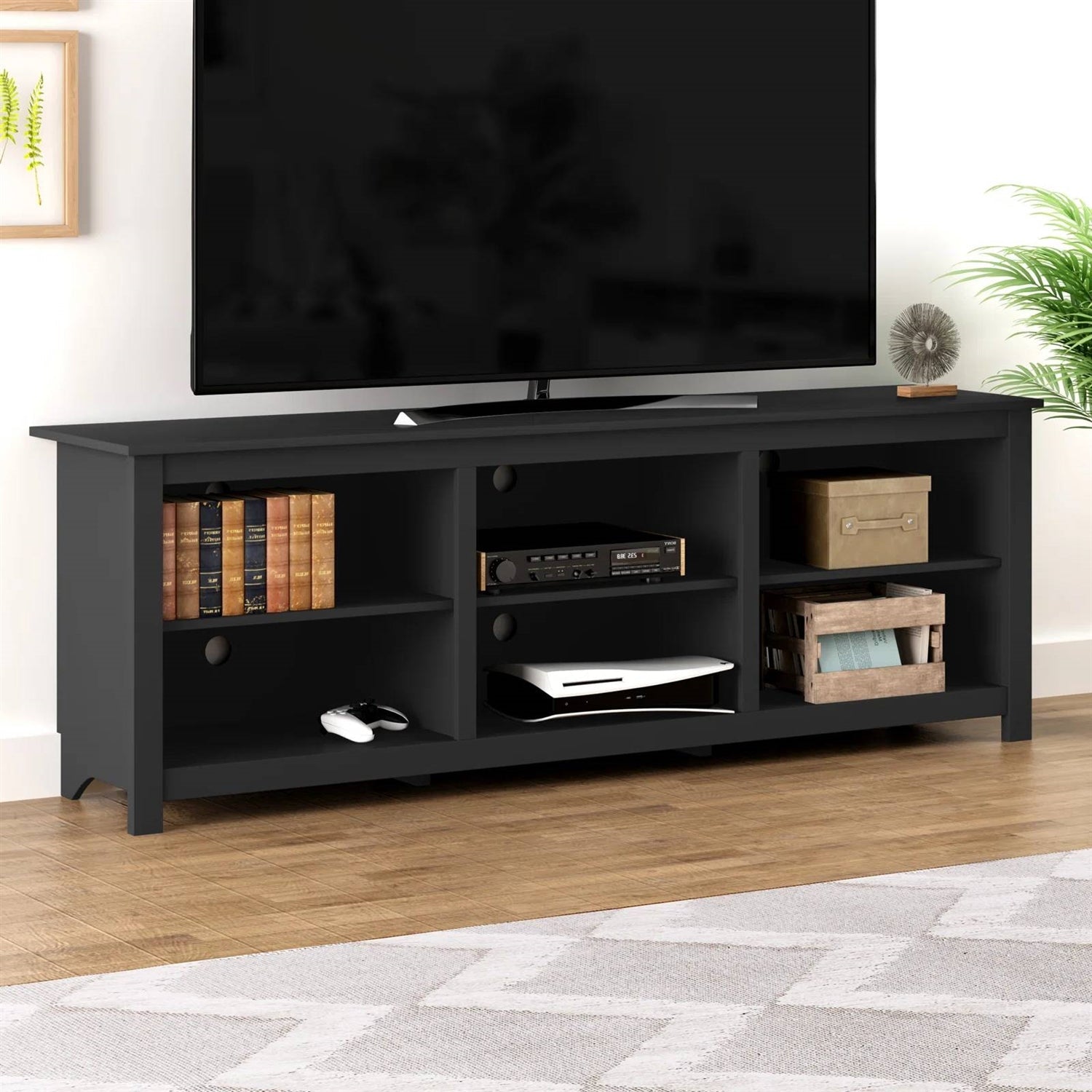 Farmhouse TV Stand in Black Wood Finish