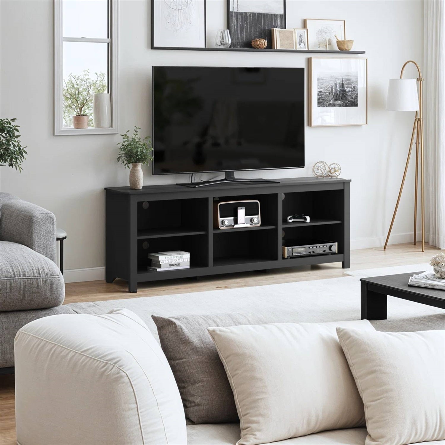 Farmhouse TV Stand in Black Wood Finish
