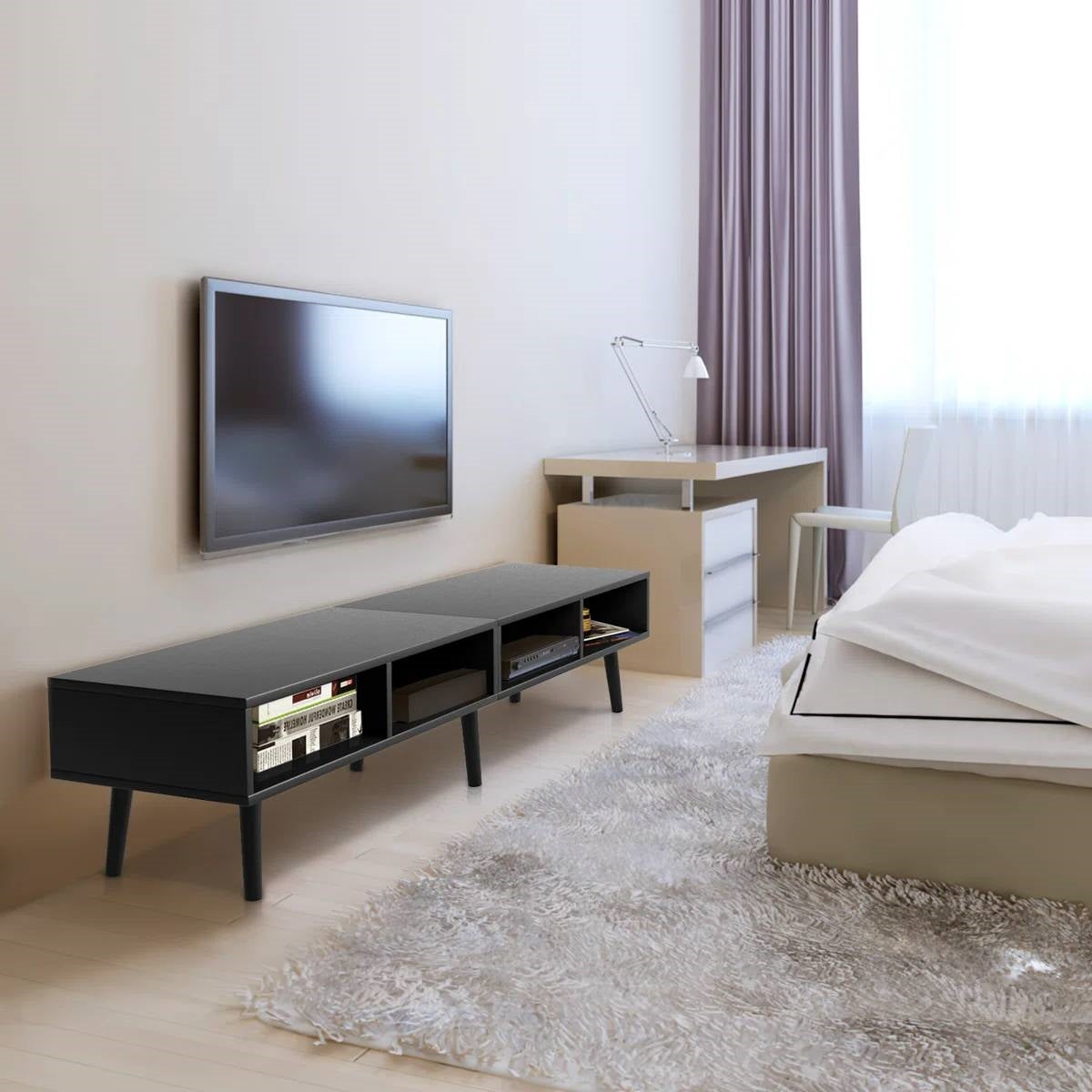 Mid-Century Modern Style TV Stand in Black Wood Finish