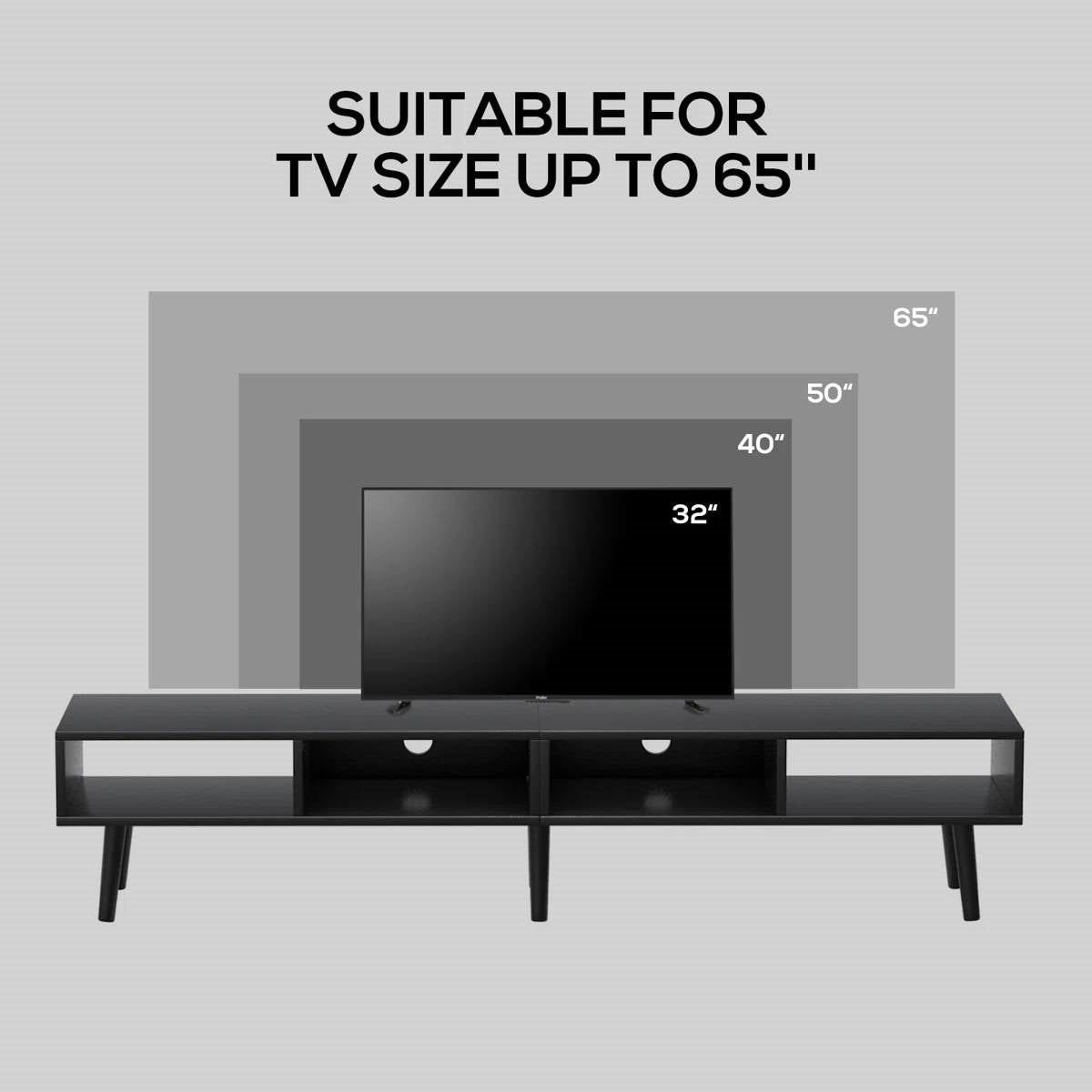 Mid-Century Modern Style TV Stand in Black Wood Finish