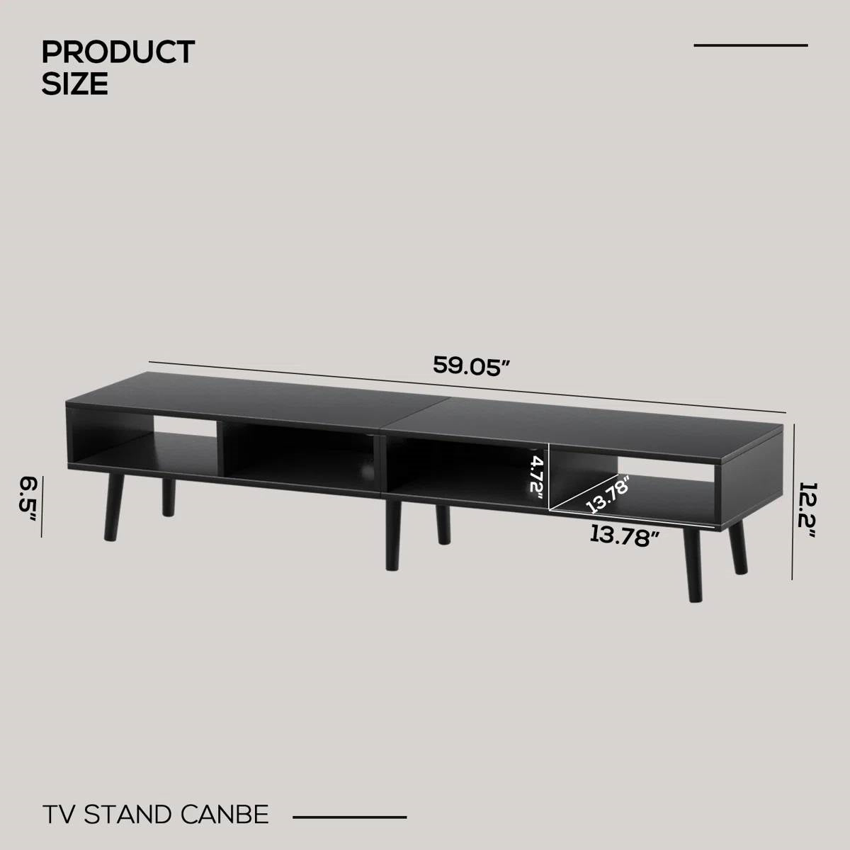 Mid-Century Modern Style TV Stand in Black Wood Finish