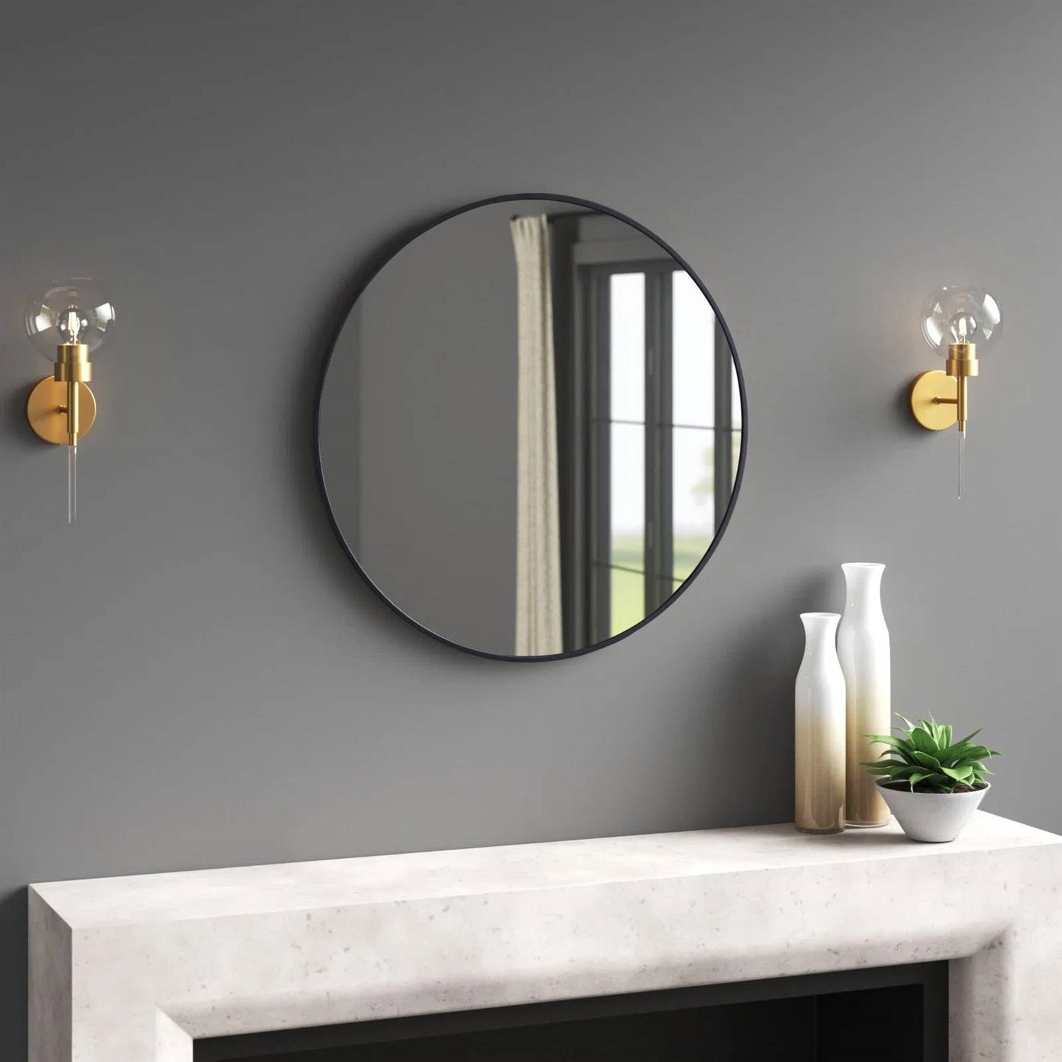 Round 21-inch Wall Mirror in Black - Bathroom Mirror