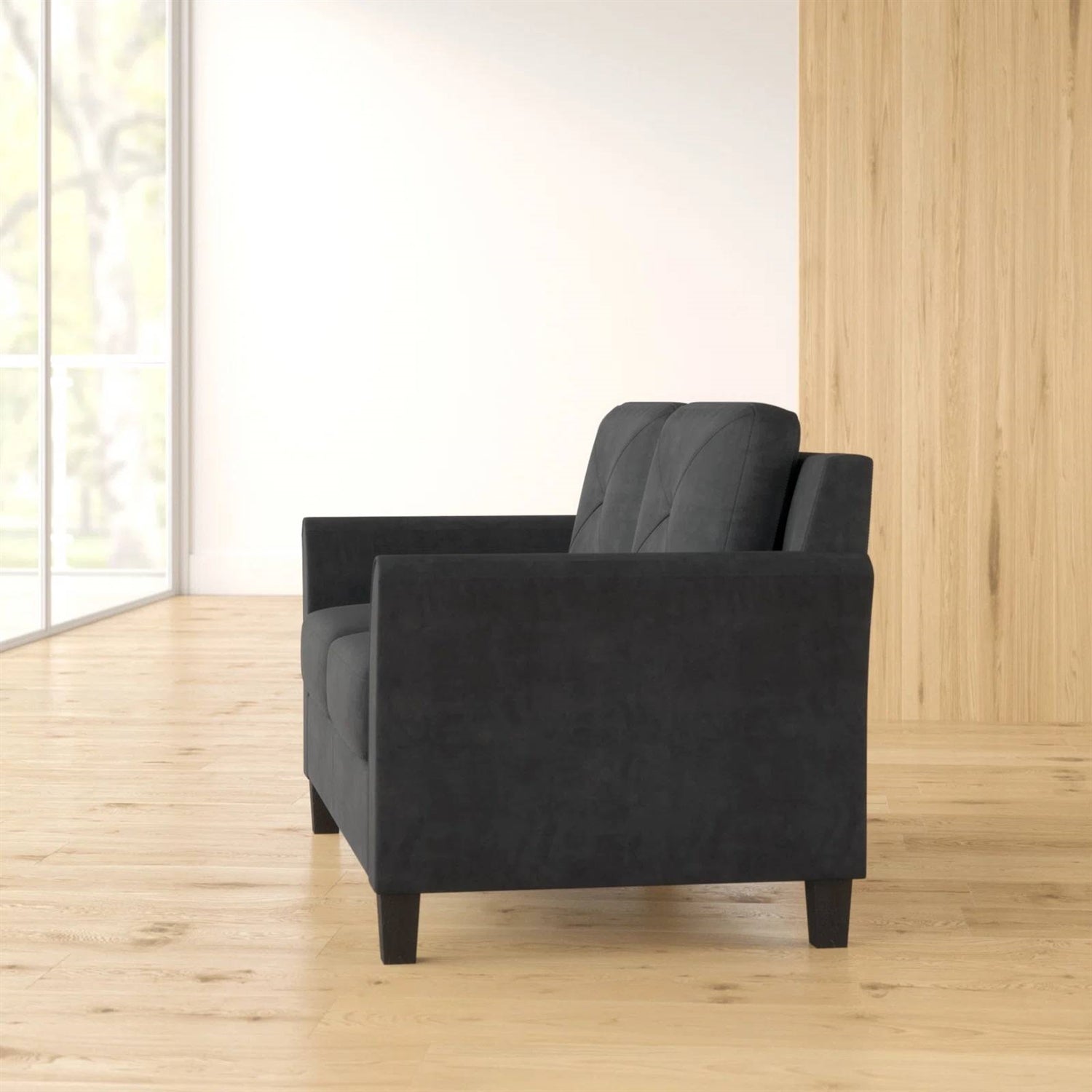 Upholstered Loveseat Sofa in Black with Button Tufted Cushions