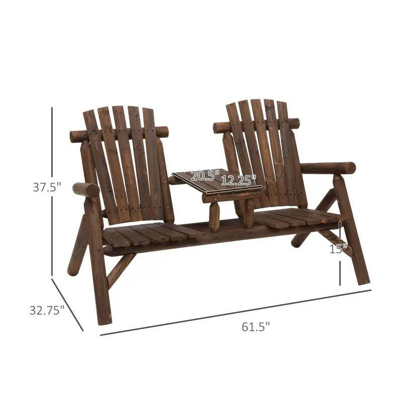 Adirondack Patio 2 Chair Lounger with Center Coffee Table Brown