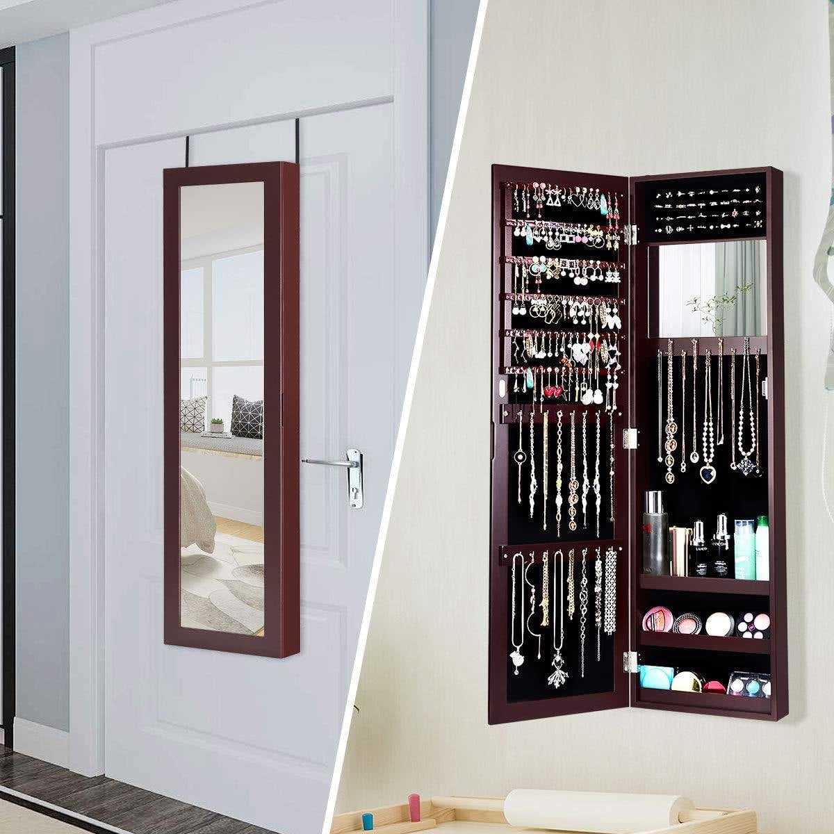 2-in-1 Dark Brown Wall or Door Mounted Jewelry Organizer