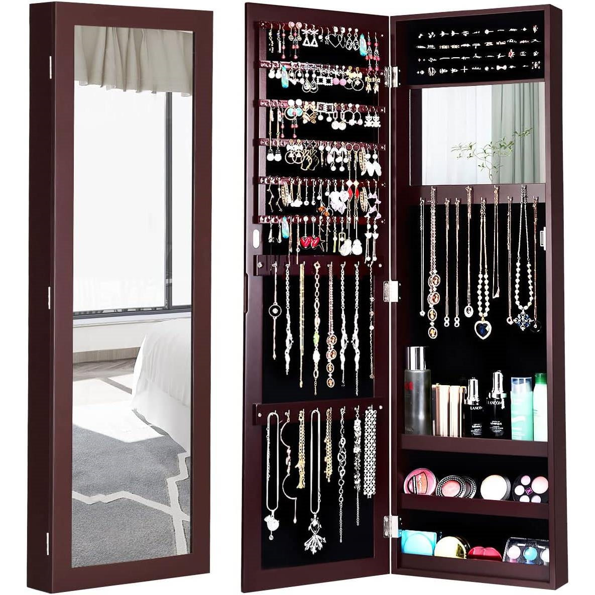 2-in-1 Dark Brown Wall or Door Mounted Jewelry Organizer
