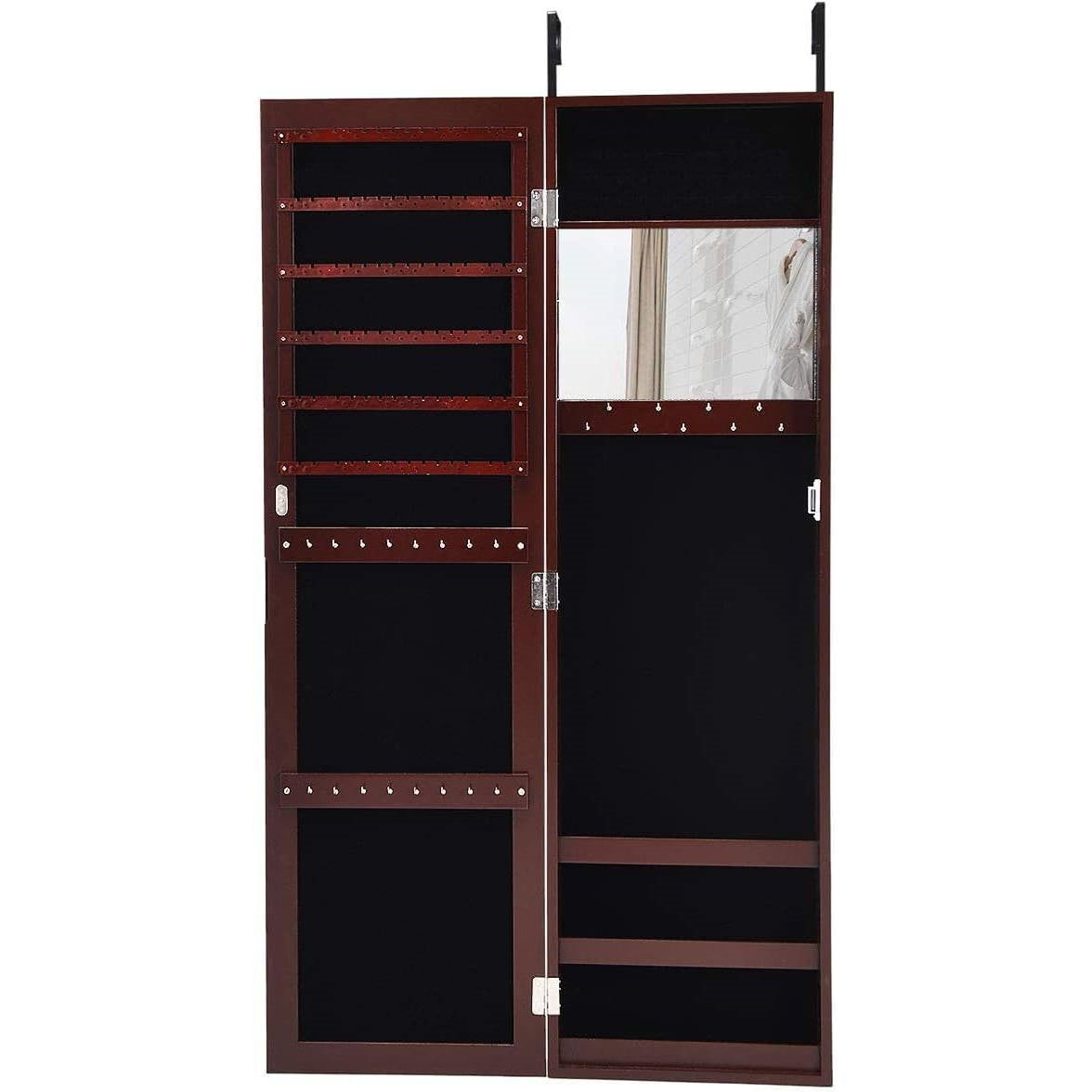 2-in-1 Dark Brown Wall or Door Mounted Jewelry Organizer
