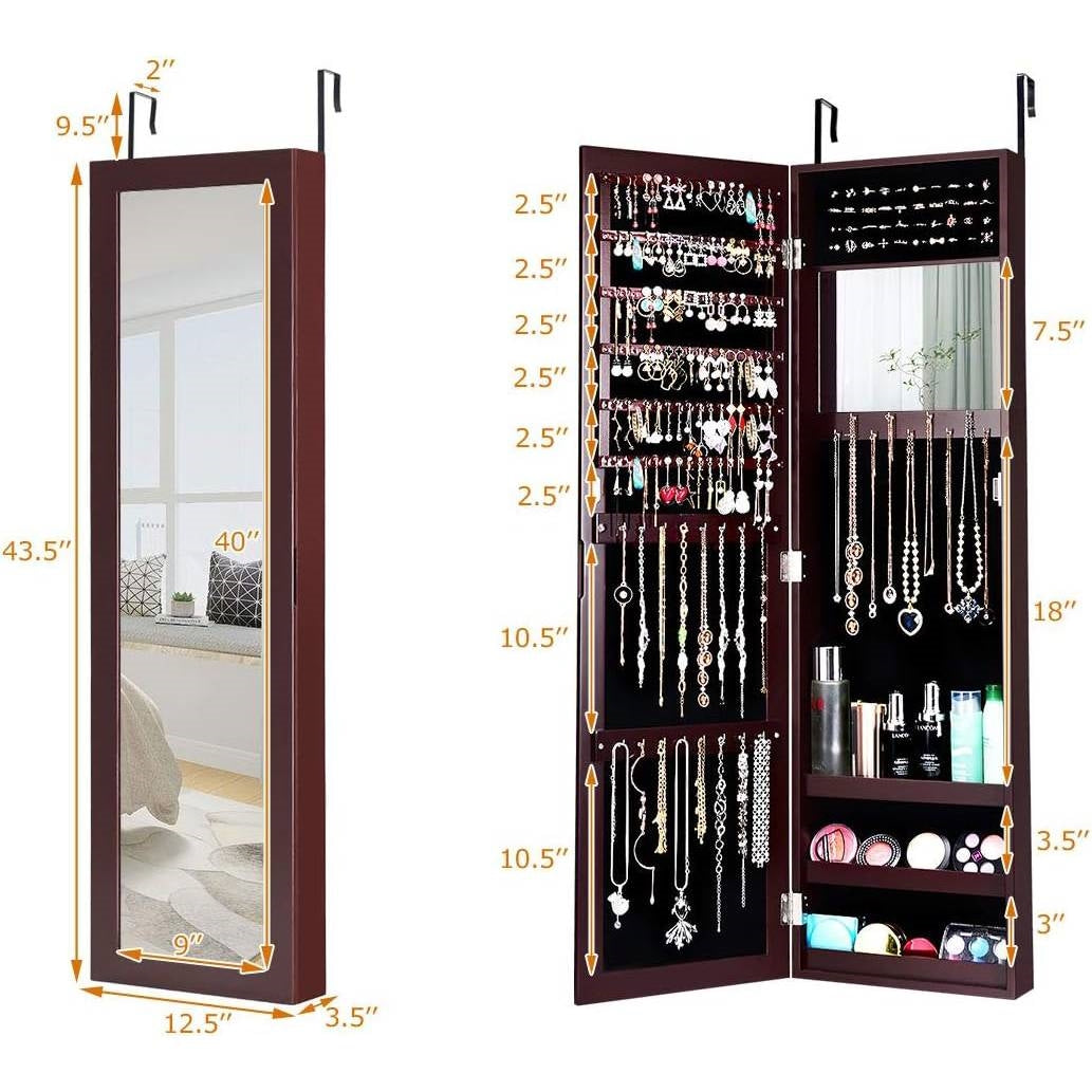 2-in-1 Dark Brown Wall or Door Mounted Jewelry Organizer