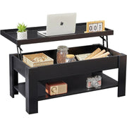 Lift Top Coffee Table with Storage Shelf in Black Wood Finish
