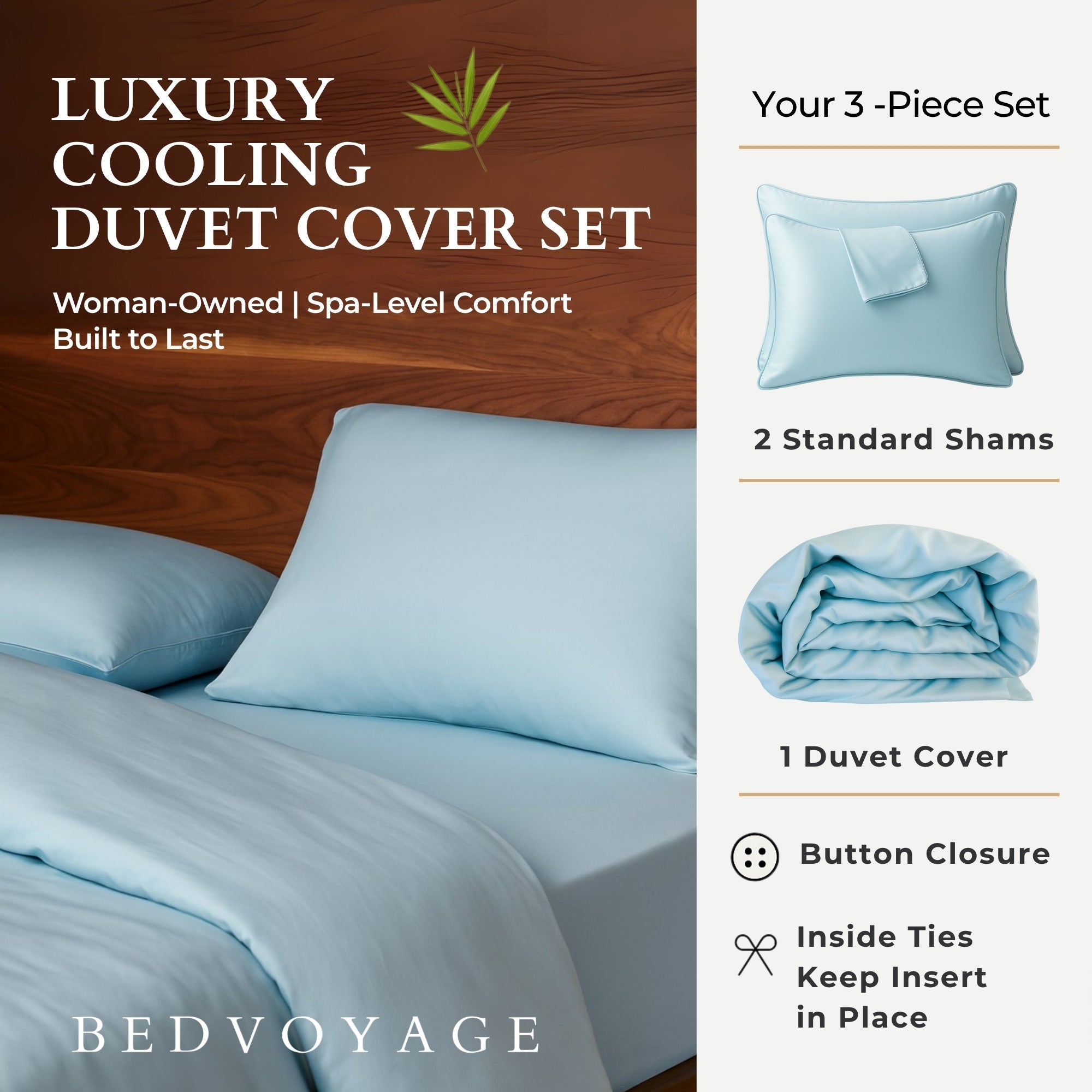 Bamboo Duvet Cover Set - 3pc - Sky