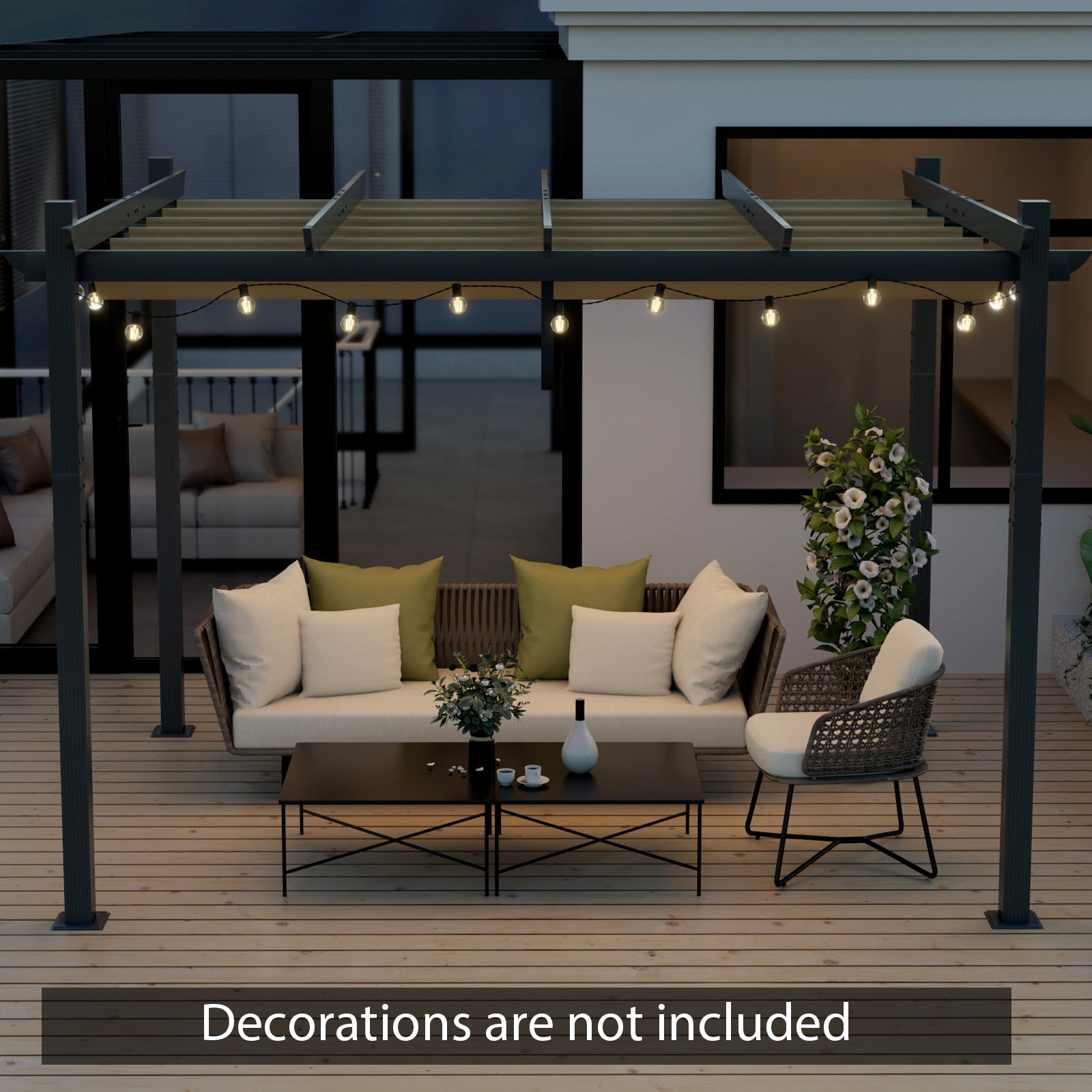 10 x 12 Feet Outdoor Aluminum Retractable Pergola Canopy -Beige