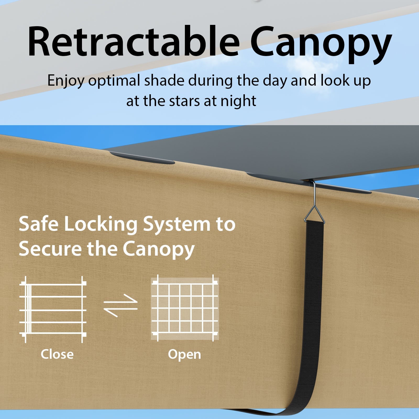 10 x 12 Feet Outdoor Aluminum Retractable Pergola Canopy -Beige