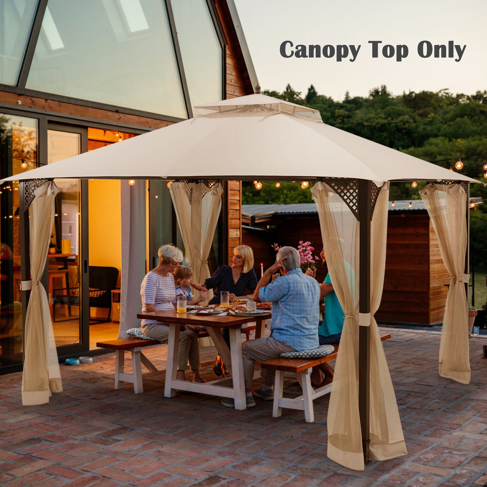 10 x 12 Feet Gazebo Replacement Top with Air Vent and Drainage Holes - Beige