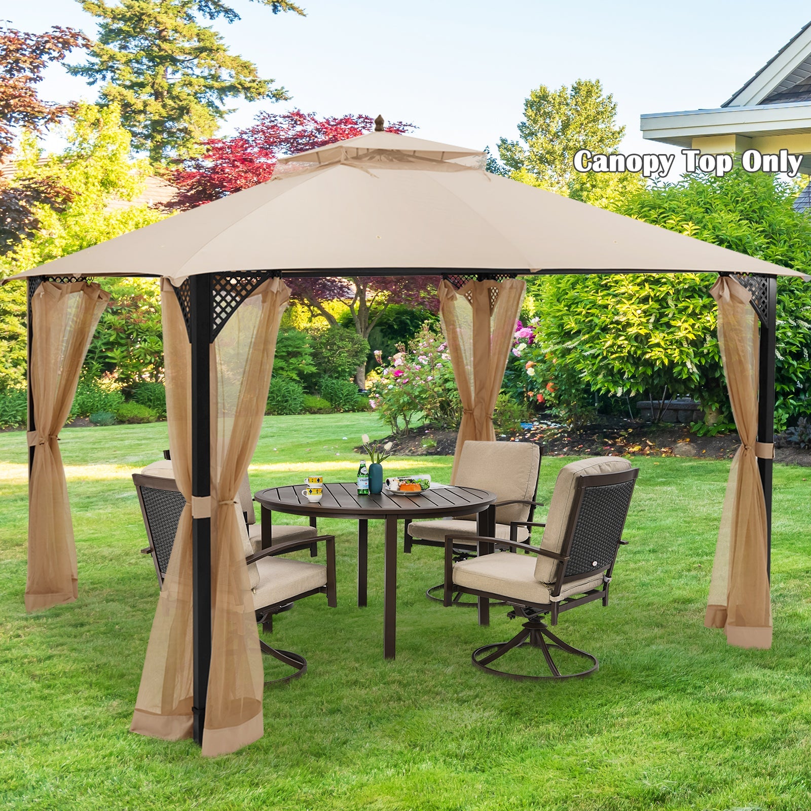 10 x 12 Feet Gazebo Replacement Top with Air Vent and Drainage Holes - Beige
