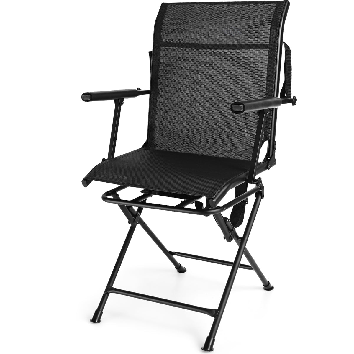 Foldable Swivel Patio Chair with Armrest - Black