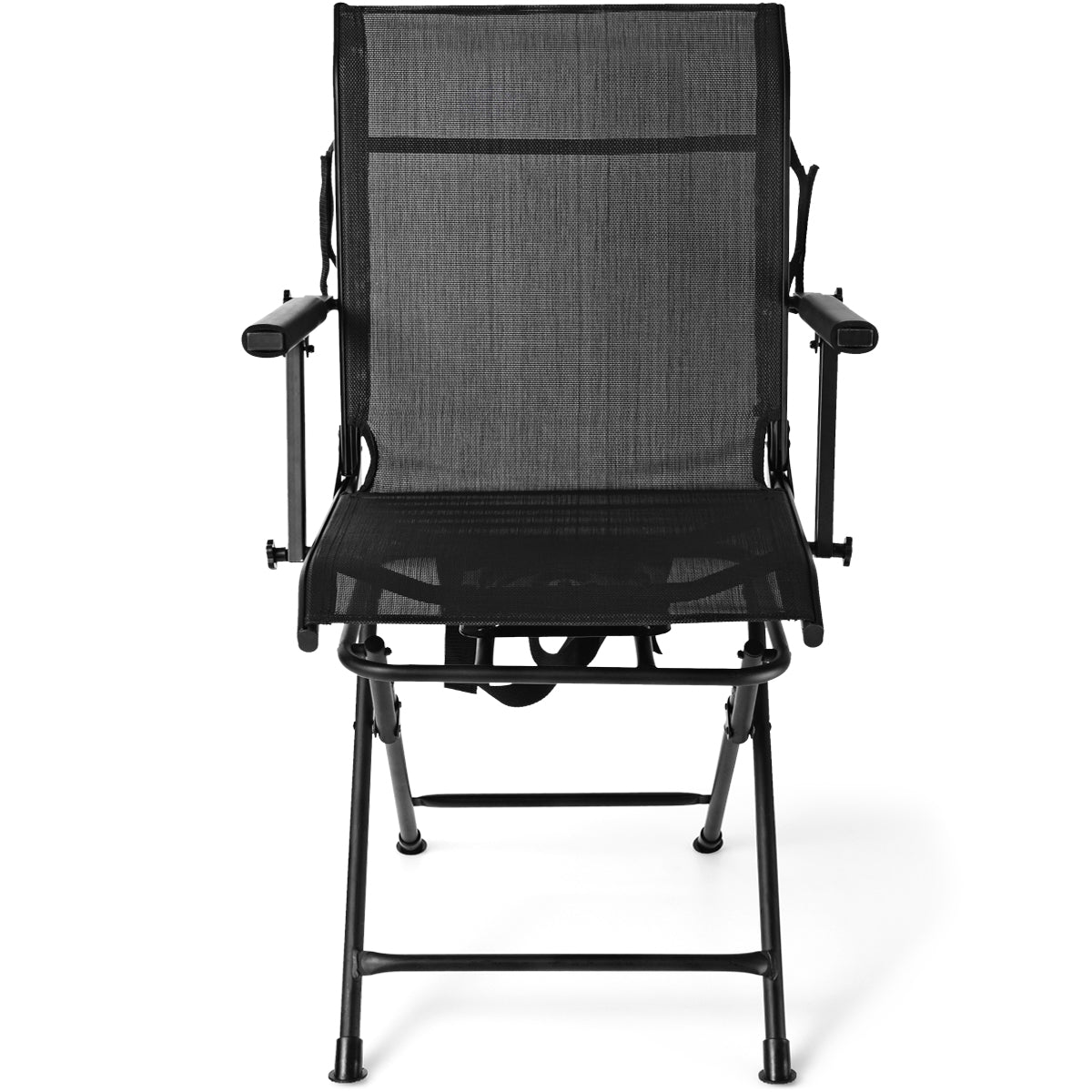 Foldable Swivel Patio Chair with Armrest - Black