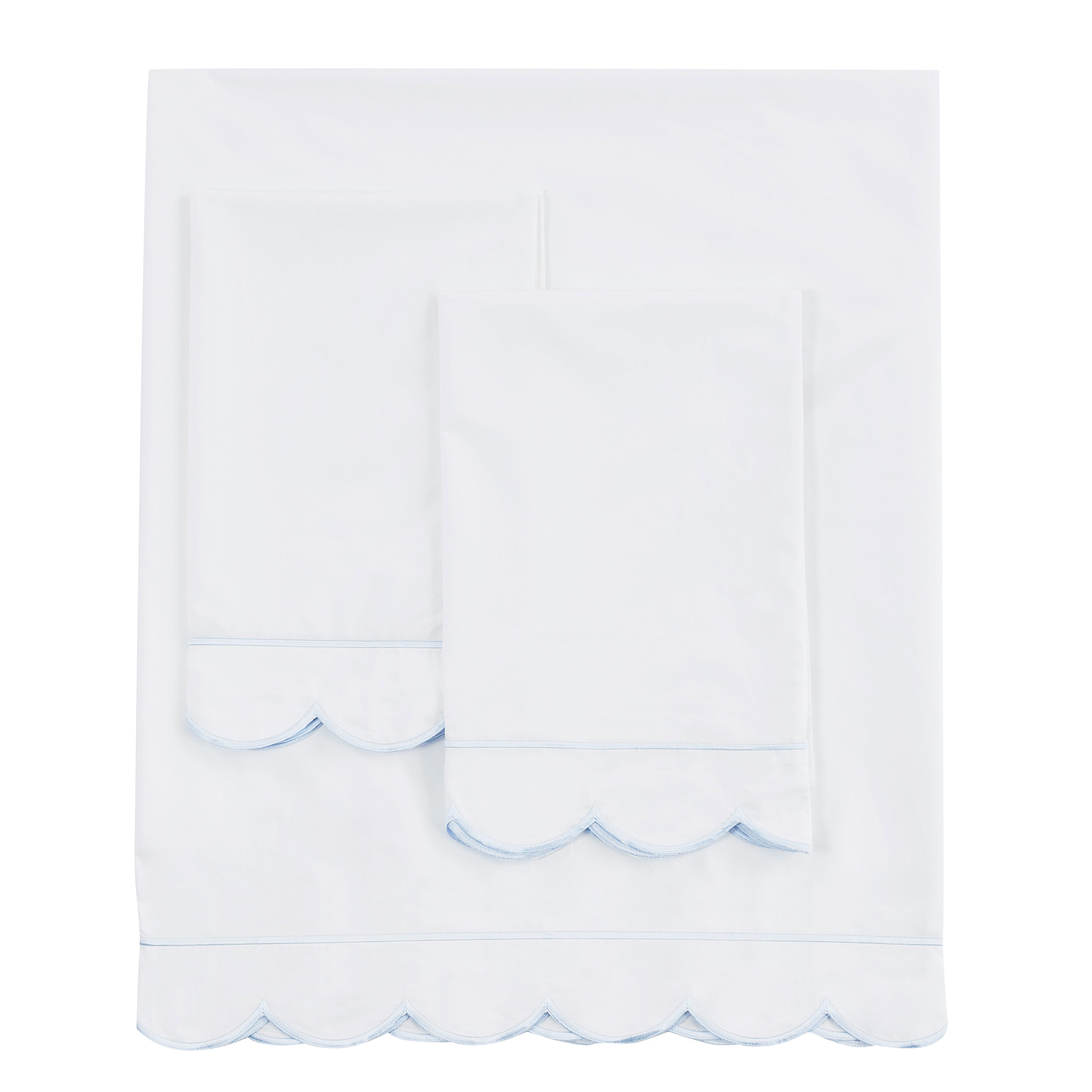 Scallop Frame Embroidered Cotton Percale Sheet Set