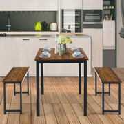 3 Pieces Dining Table Set with 2 Benches - Brown