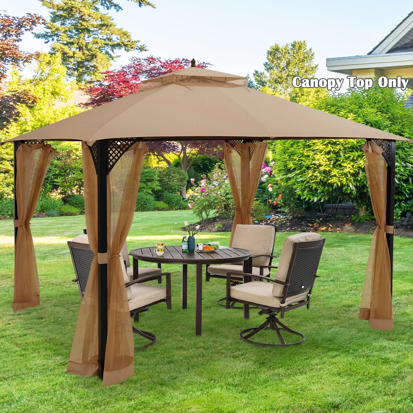 10 x 12 Feet Gazebo Replacement Top with Air Vent and Drainage Holes - Brown