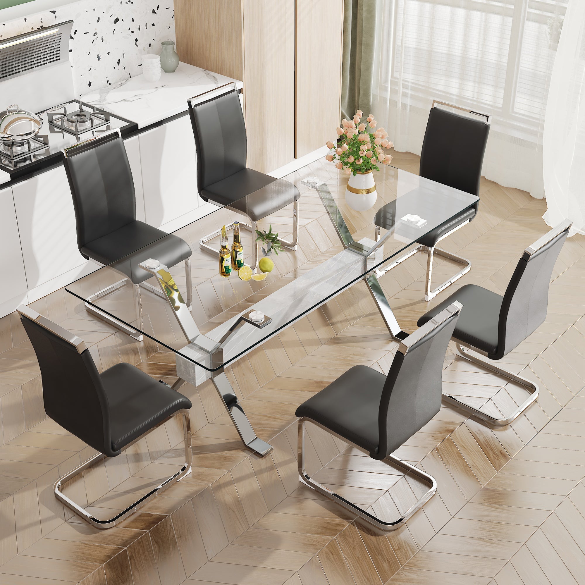 Modern Tempered Glass Dining Table 79 ''x39'' x 30 '' 1105