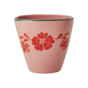Ceramic Oval Cup with Hand Painted Orange Flower Vine - 10.1 oz