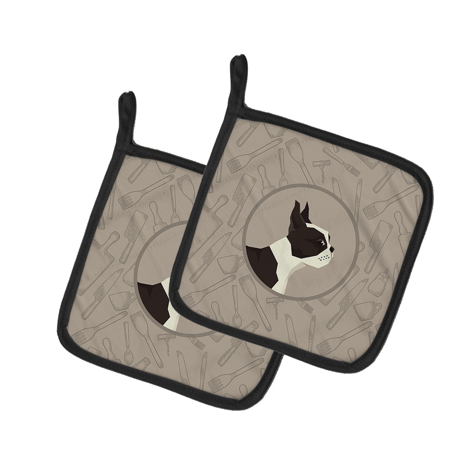 Boston Terrier In the Kitchen Pot Holders - Set of 2