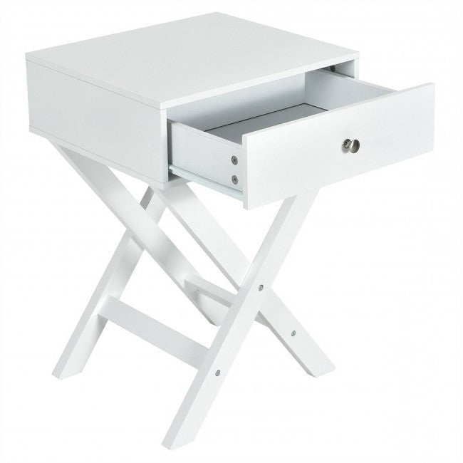 Retro White X-Shape Nightstand and Coffee Table