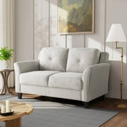 Upholstered Loveseat Sofa in Cream with Button Tufted Cushions