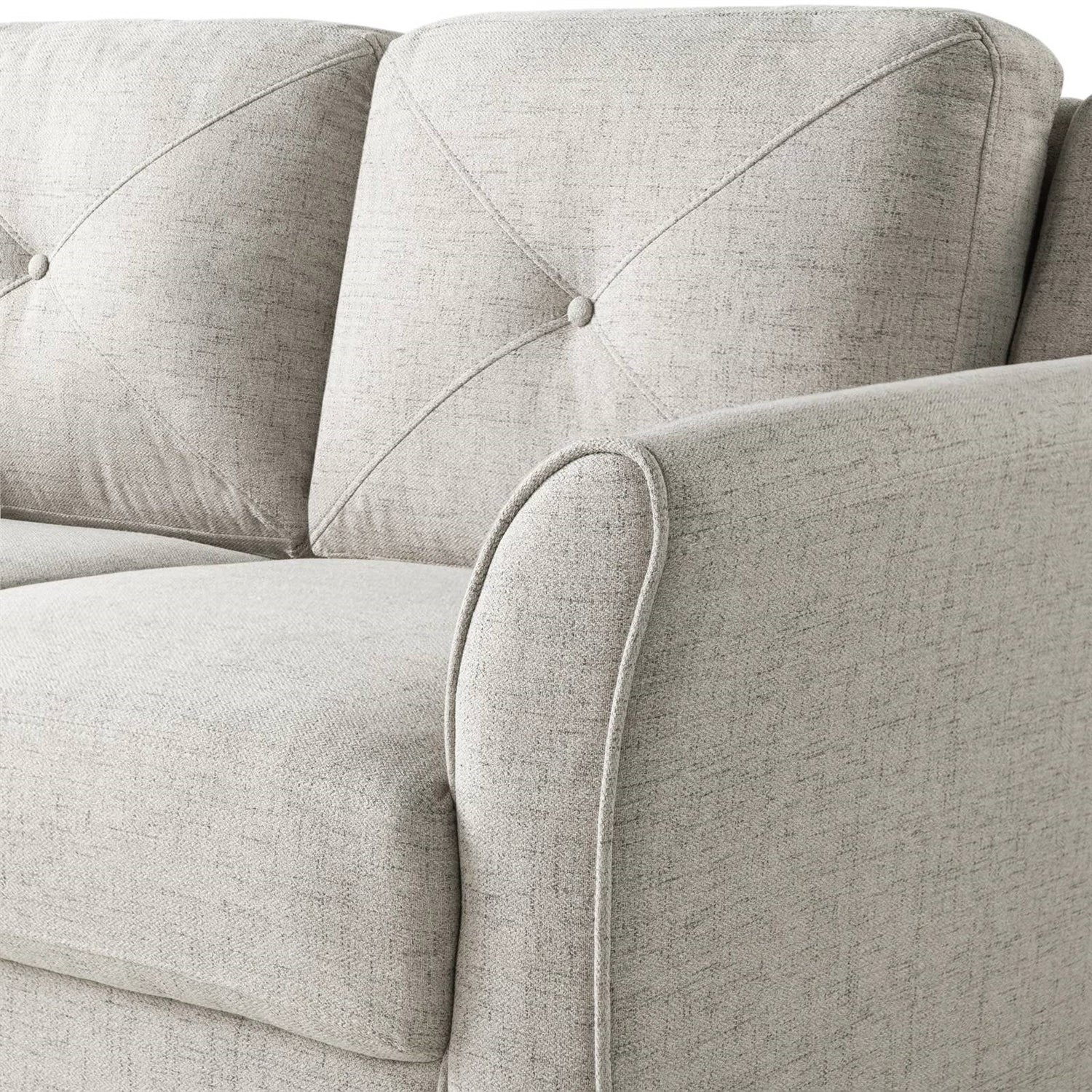 Upholstered Loveseat Sofa in Cream with Button Tufted Cushions