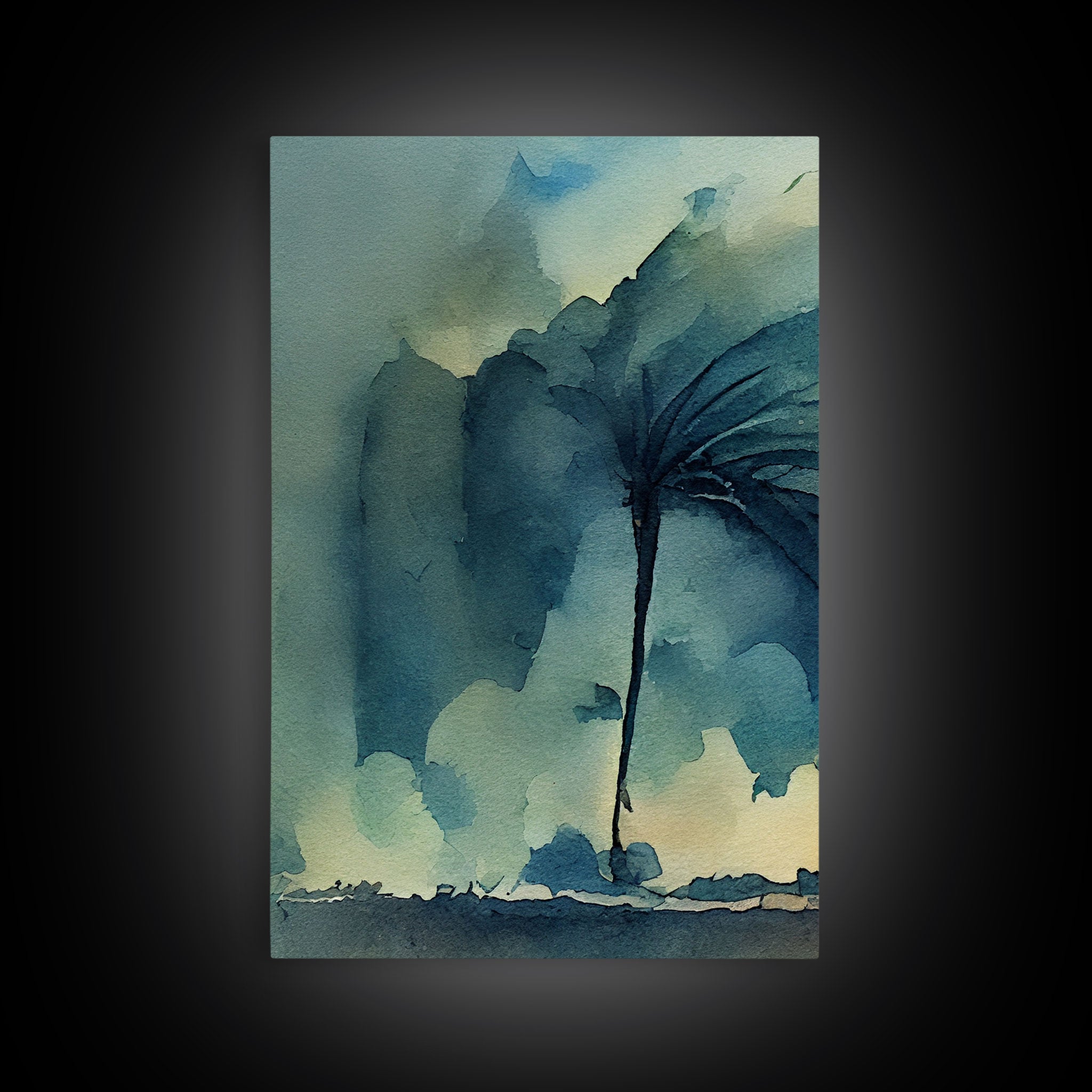 Watercolor of a Palm Tree Blowing in a Hurricane, 3 Piece Canvas Print, Wall Art