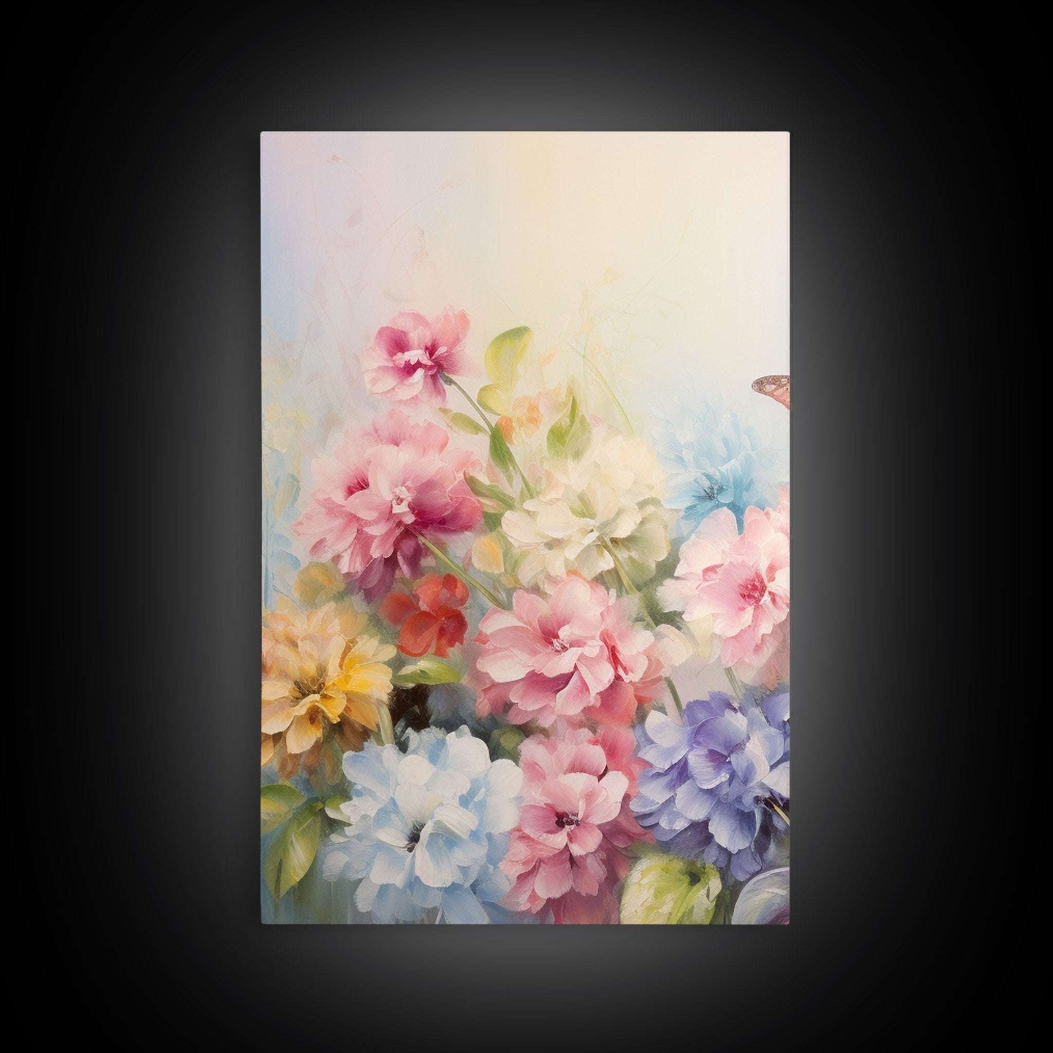 Peony Wall Art, Butterflies Art, Canvas Print, 3 Piece Wall Art