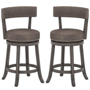 Set of 2 Counter Height Chairs with 360° Swivel Seat and Rubber Wood Frame-24 Inches by VYSN