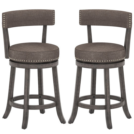 Set of 2 Counter Height Chairs with 360° Swivel Seat and Rubber Wood Frame-24 Inches by VYSN