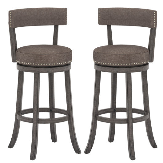 Set of 2 Counter Height Chairs with 360° Swivel Seat and Rubber Wood Frame-29 Inches by VYSN
