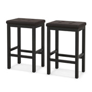 24 Inch Bar Stools with Padded Seat Footrest and Rubber Wood Frame-Brown by VYSN