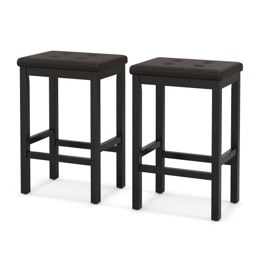 24 Inch Bar Stools with Padded Seat Footrest and Rubber Wood Frame-Brown by VYSN