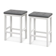 24 Inch Bar Stools with Padded Seat Footrest and Rubber Wood Frame-White by VYSN