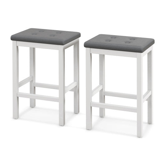 24 Inch Bar Stools with Padded Seat Footrest and Rubber Wood Frame-White by VYSN
