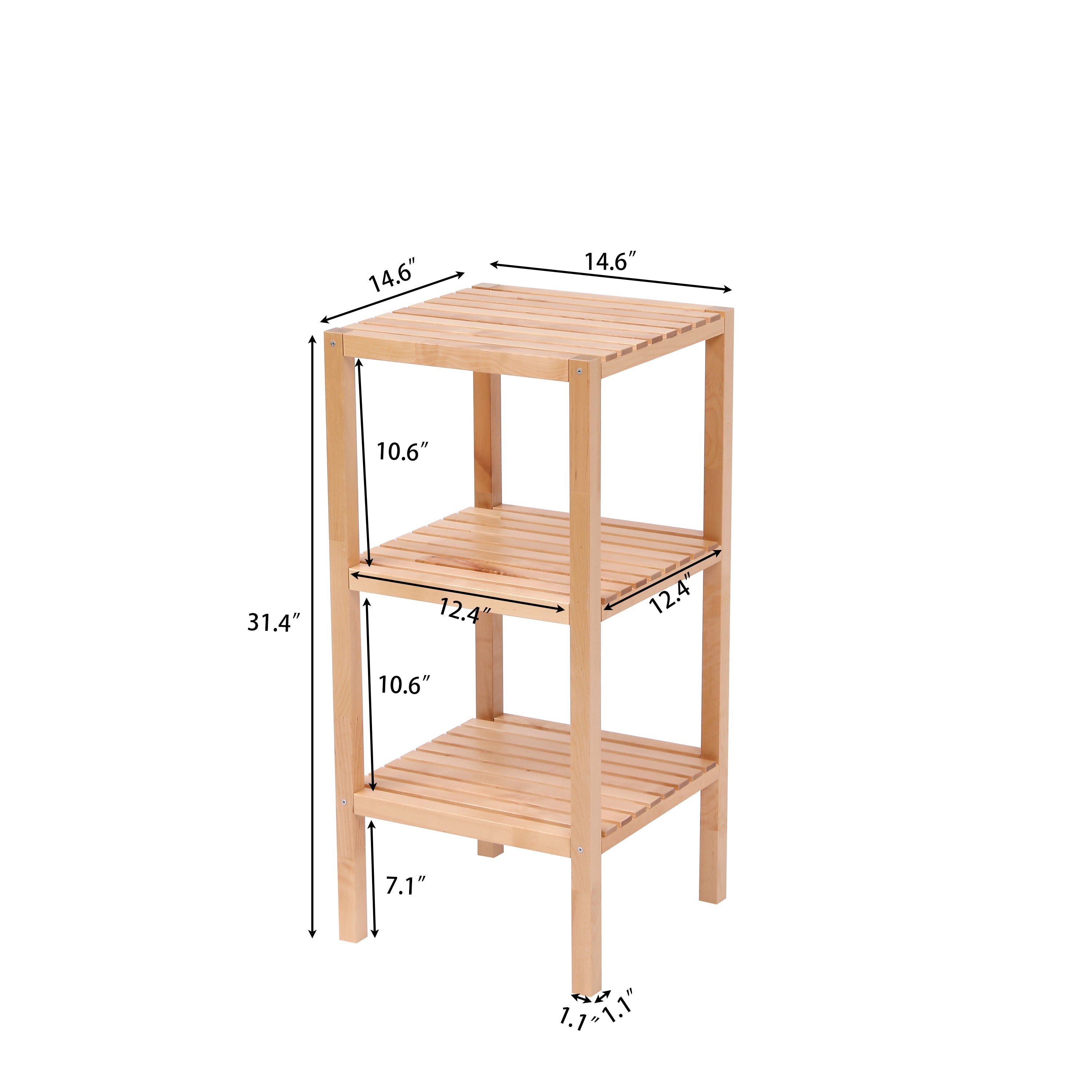 3-Tier Birch Bathroom Shelf, Multifunctional Storage Rack