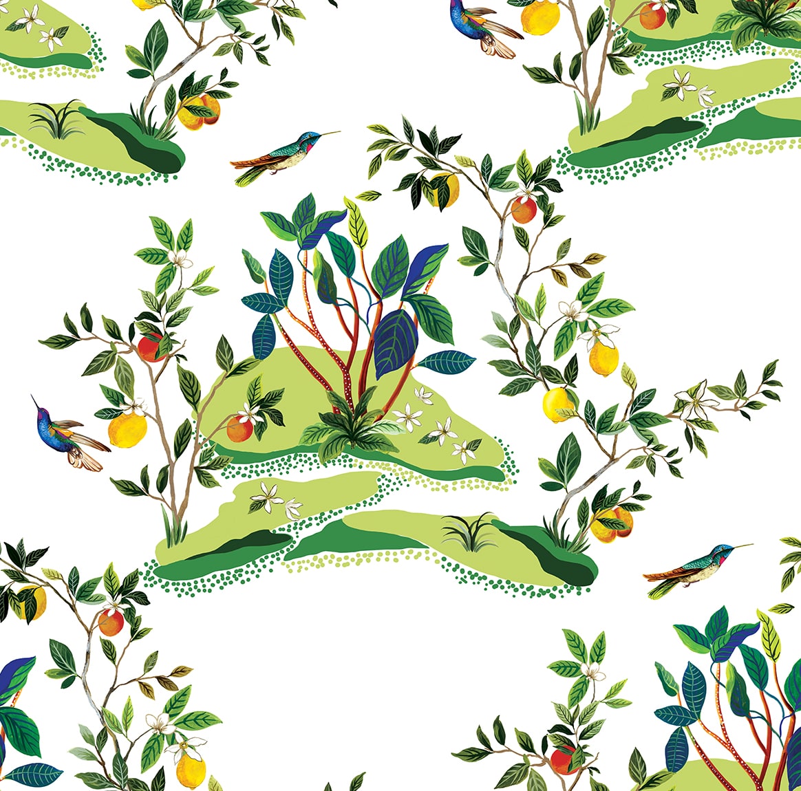 West Boulevard Collection Citrus Hummingbird Unpasted Wallpaper