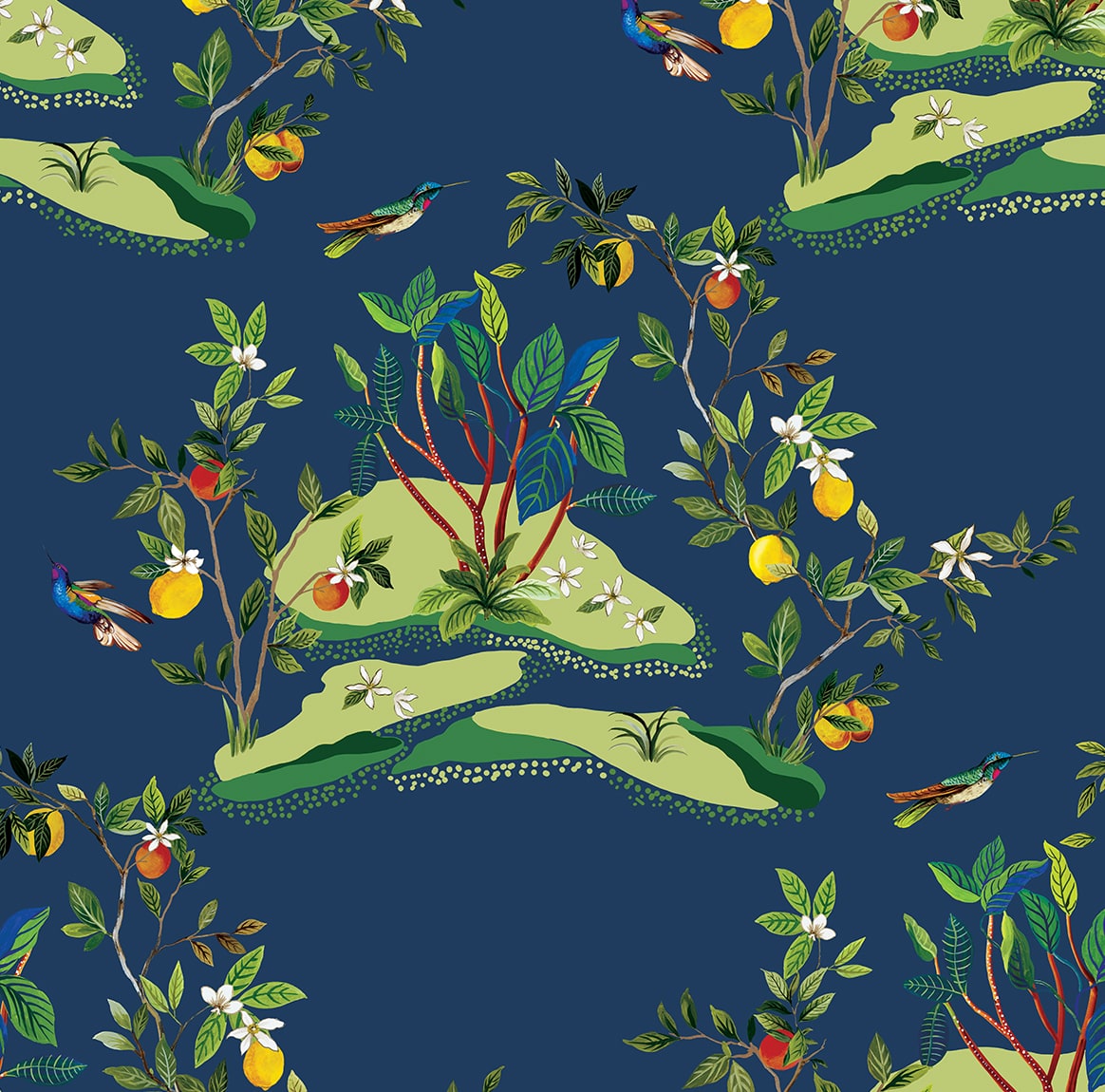 West Boulevard Collection Citrus Hummingbird Unpasted Wallpaper