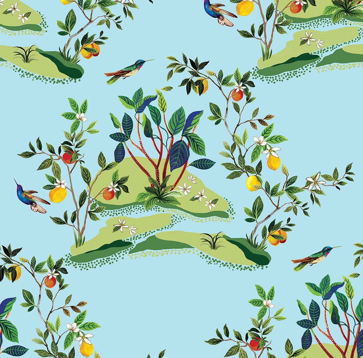 West Boulevard Collection Citrus Hummingbird Unpasted Wallpaper