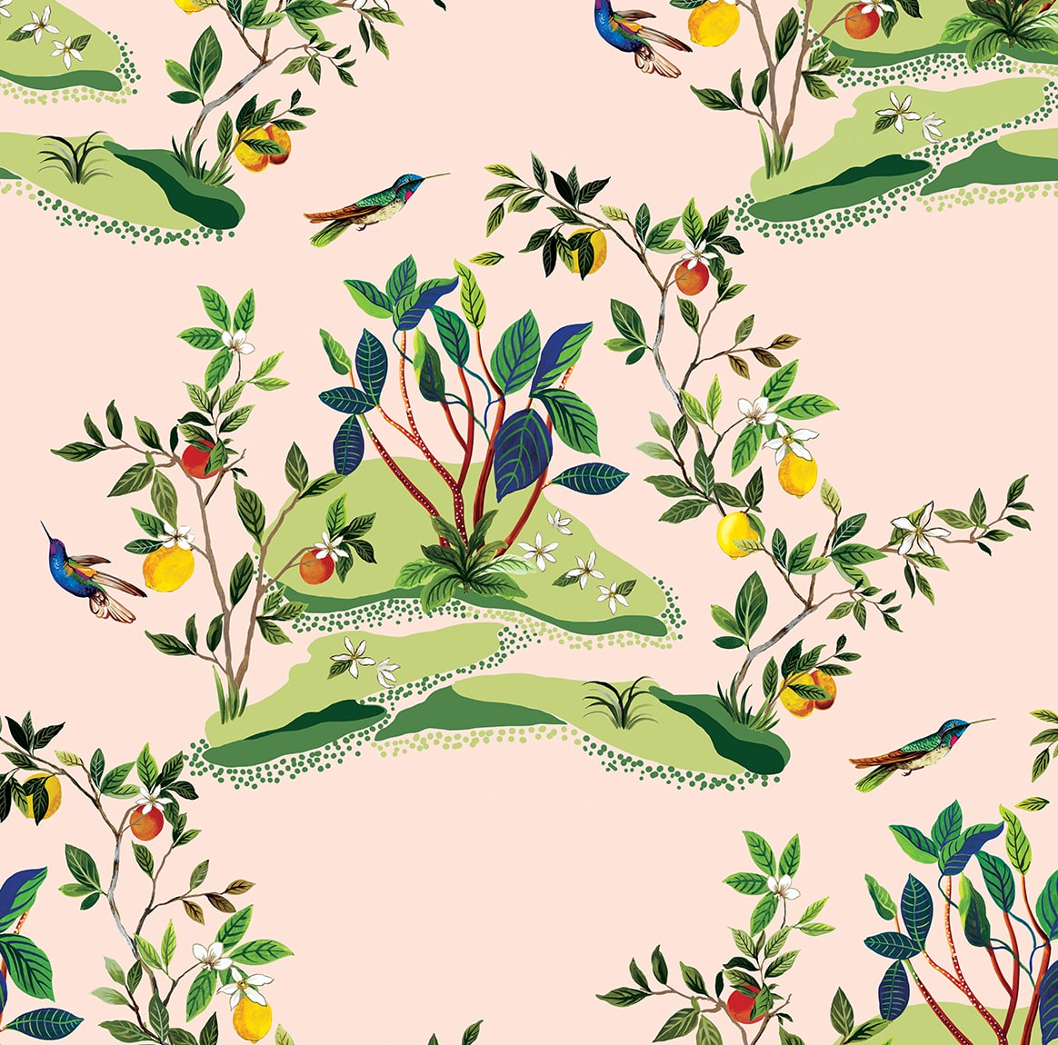 West Boulevard Collection Citrus Hummingbird Unpasted Wallpaper
