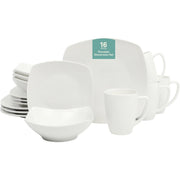 White Square Porcelain Dinnerware Set Service for 4 (16 Pieces)