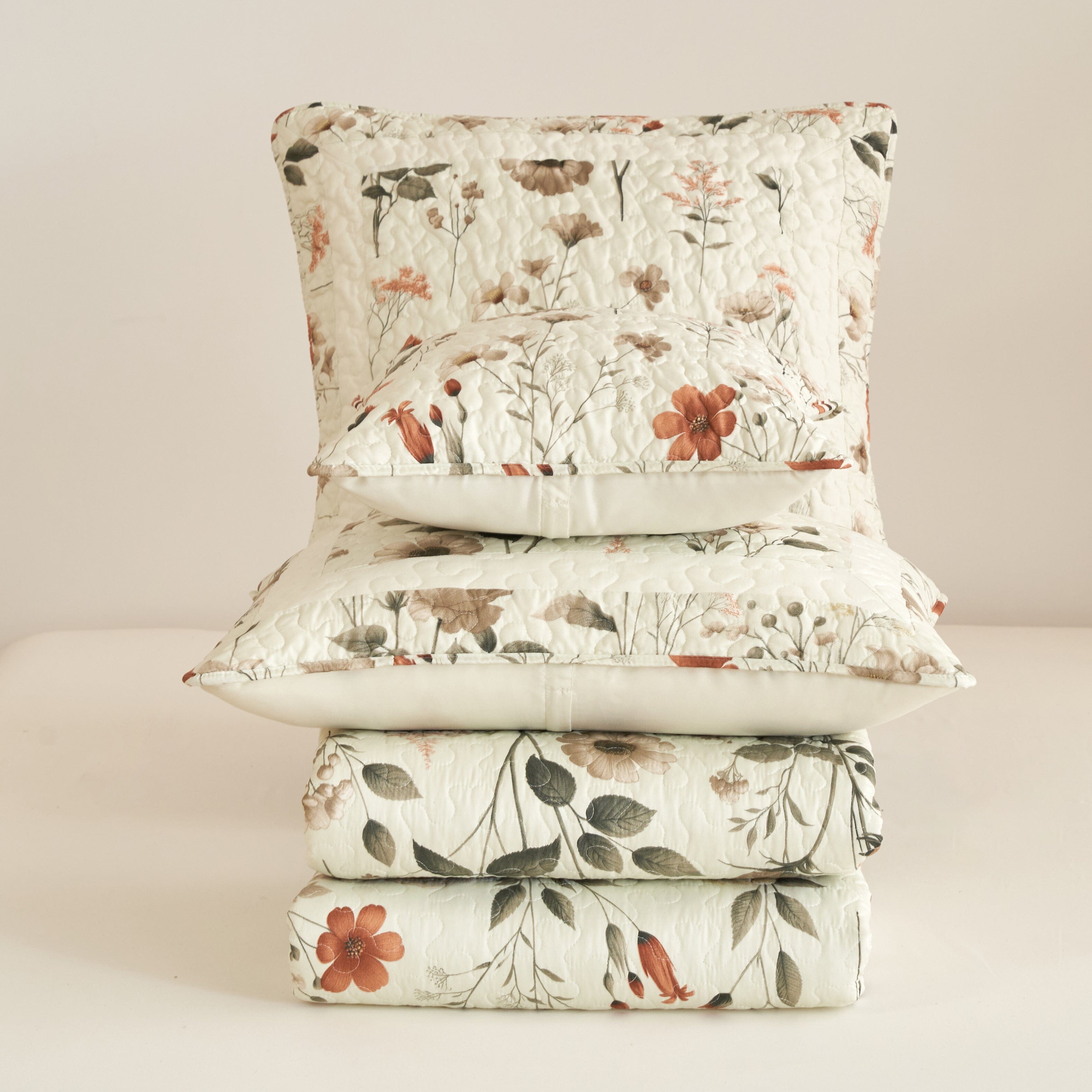 Enchanted Meadow Throw Pillow Covers - Set of 2, in Beige, Rose, and Soft Green