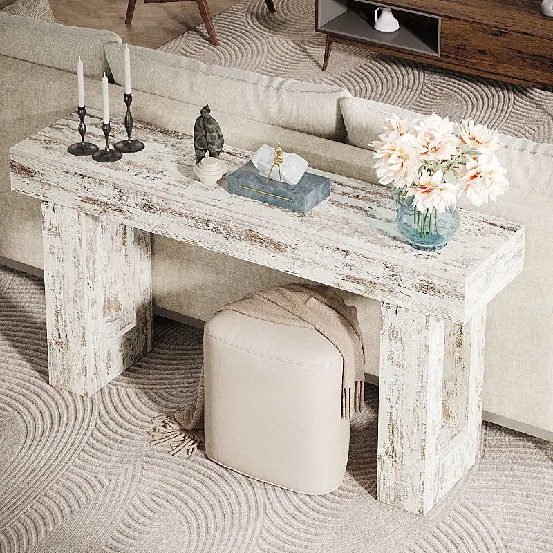 Farmhouse Console Sofa Table in Rustic White Wood Finish