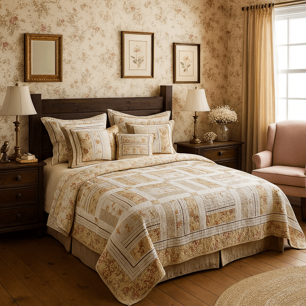 Cottage Floral Blossoming Patchwork Quilted Coverlet Bedspread Set